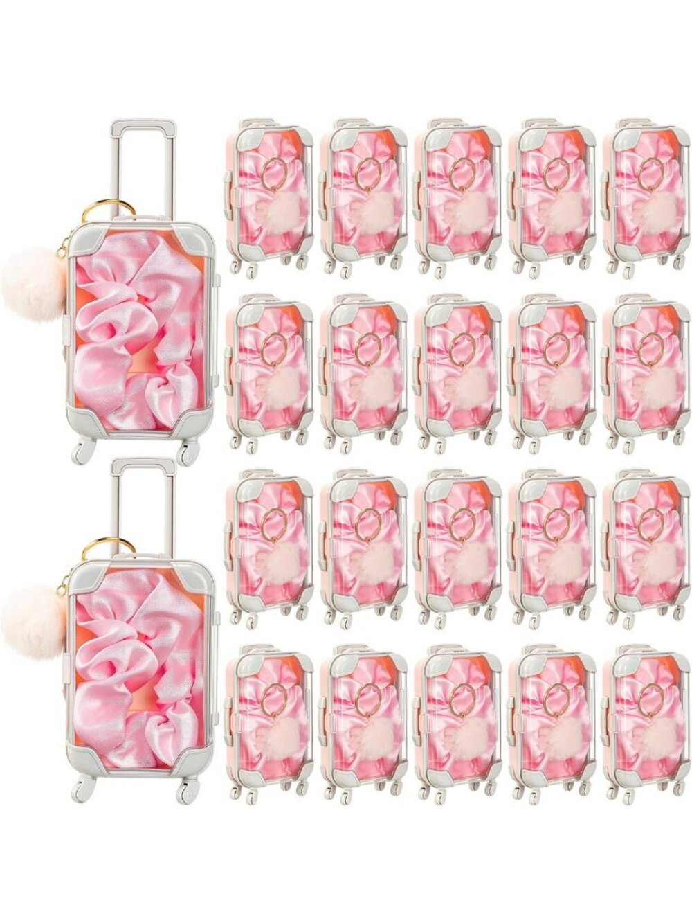 Mini Empty Suitcase Box Set - 60 Pcs with Plush Keychain, Cute Pink Storage